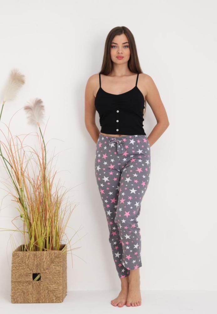 Pantaloni de Pijama Dama ,Culoare Gri cu Roz,Engros